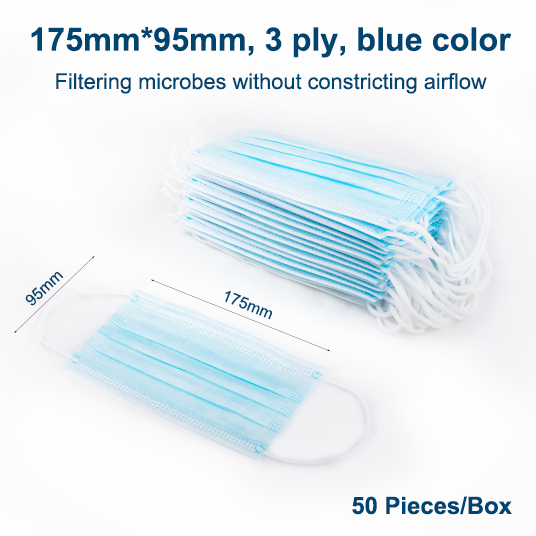 Disposable 3-layer Breathable Gentle Face Mask Earloop Face Filter Comfortable Masks Pack of 50 Pcs (Blue, Non Medical) E-Z Ink