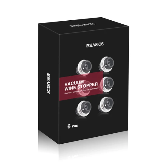 EZBASICS Wine Stoppers with Vacuum - 6 Pack, Black ezbasics