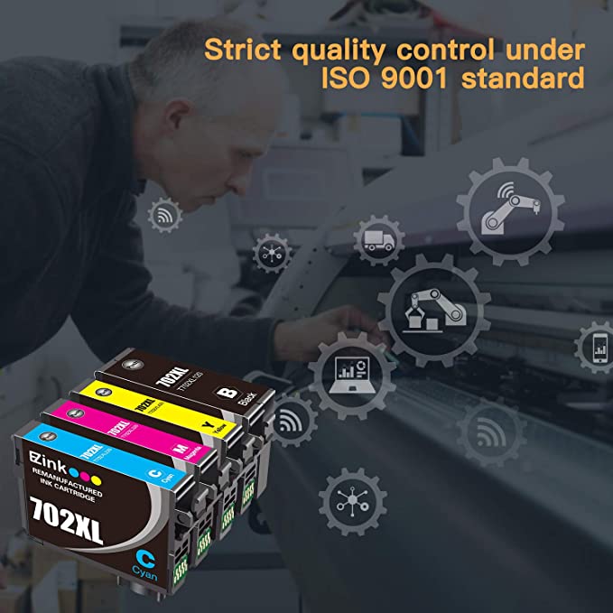 Remanufactured Ink Cartridge Epson 702XL T702XL 702 T702 4 Pack E-Z Ink