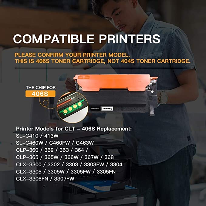 Compatible Toner Cartridge Samsung 406 406S CLT-K406S CLT-C406S CLT-M406S CLT-Y406S 4 Pack E-Z Ink