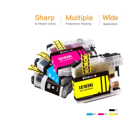 Compatible Ink Cartridge Brother LC103 High Yield B-C-M-Y Combo Pack 4 Pack E-Z Ink