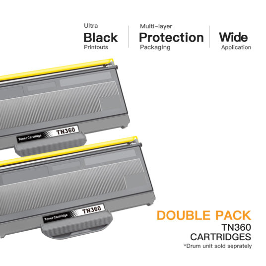 Compatible Toner Cartridge  Brother TN330 TN360 TN-330 TN-360 High Yield 2 Pack E-Z Ink