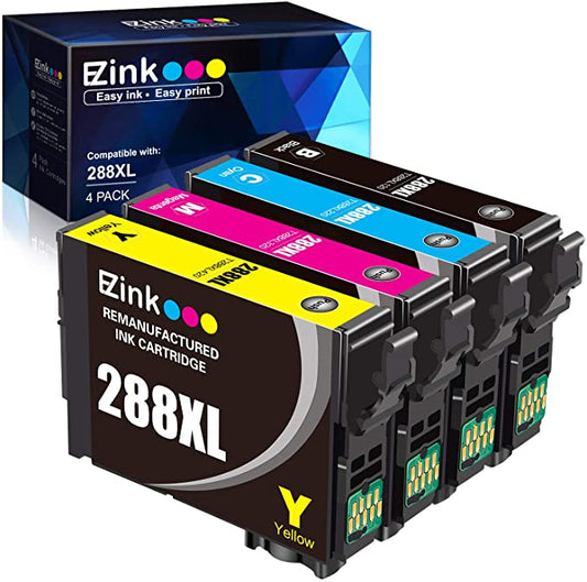Remanufactured Ink Cartridge Epson 288XL 288 XL T288XL High Yield Upgraded Version 4 Pack E-Z Ink