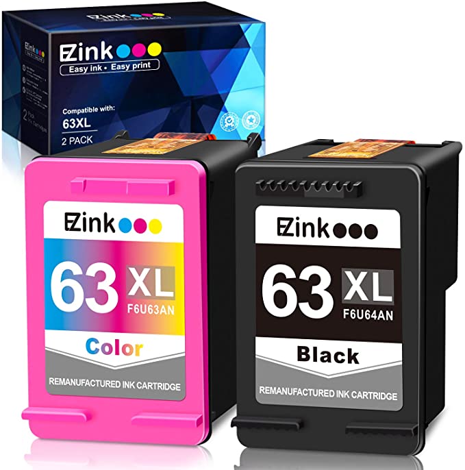 Remanufactured Ink Cartridge HP 63XL 2 Pack E-Z Ink