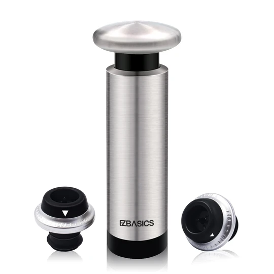 EZBASICS Wine Saver Vacuum Pump with 2 Wine Stoppers, Stainless Steel ezbasics