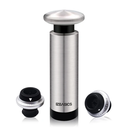 EZBASICS Wine Saver Vacuum Pump with 2 Wine Stoppers, Stainless Steel ezbasics