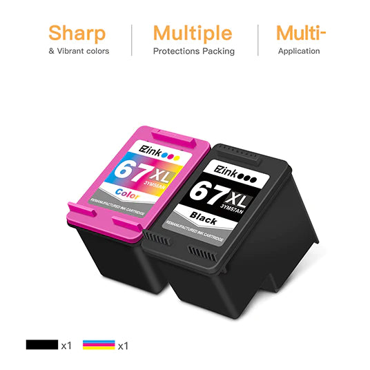 HP 67 67XL Remanufactured Ink Cartridge (1 Black,1 Tri-Color) E-Z Ink