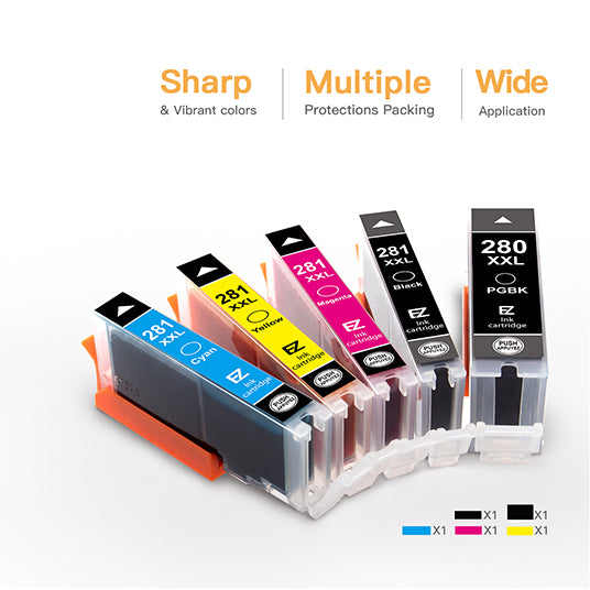 Compatible Ink Cartridge Canon PGI-280XXL CLI-281XXL PGI 280 XXL CLI 281 XXL 5 Pack E-Z Ink