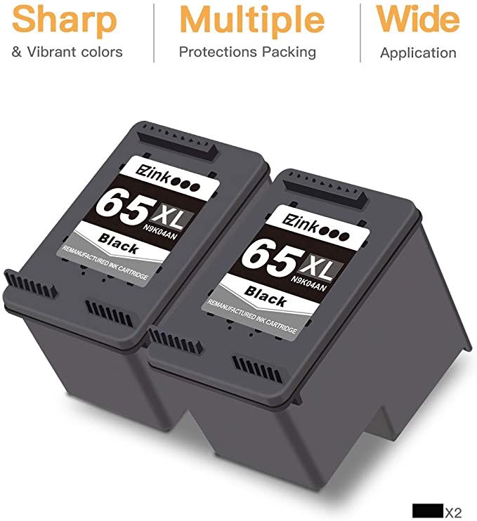 Remanufactured Ink Cartridge HP 65 65XL 65 XL 2 Pack E-Z Ink