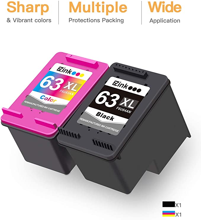 Remanufactured Ink Cartridge HP 63XL 2 Pack E-Z Ink