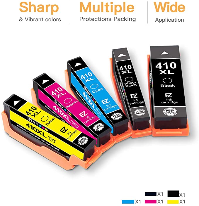 Remanufactured Ink Cartridge Epson 410XL T410XL 5 Pack E-Z Ink