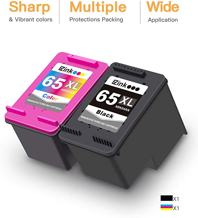 Remanufactured Ink Cartridge HP 65XL 65 XL 2 Pack E-Z Ink