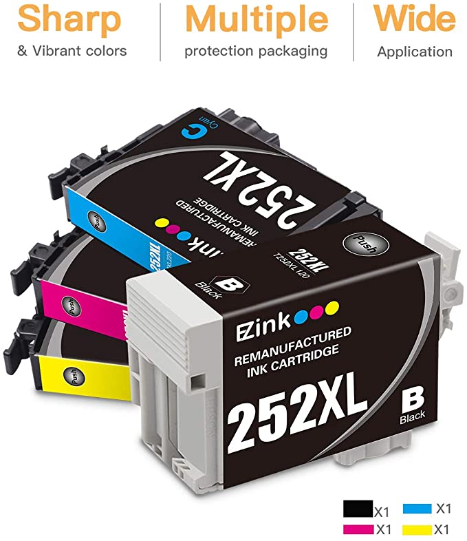 Remanufactured Ink Cartridge Epson 252XL 252 XL T252 T252XL120 4 Pack E-Z Ink