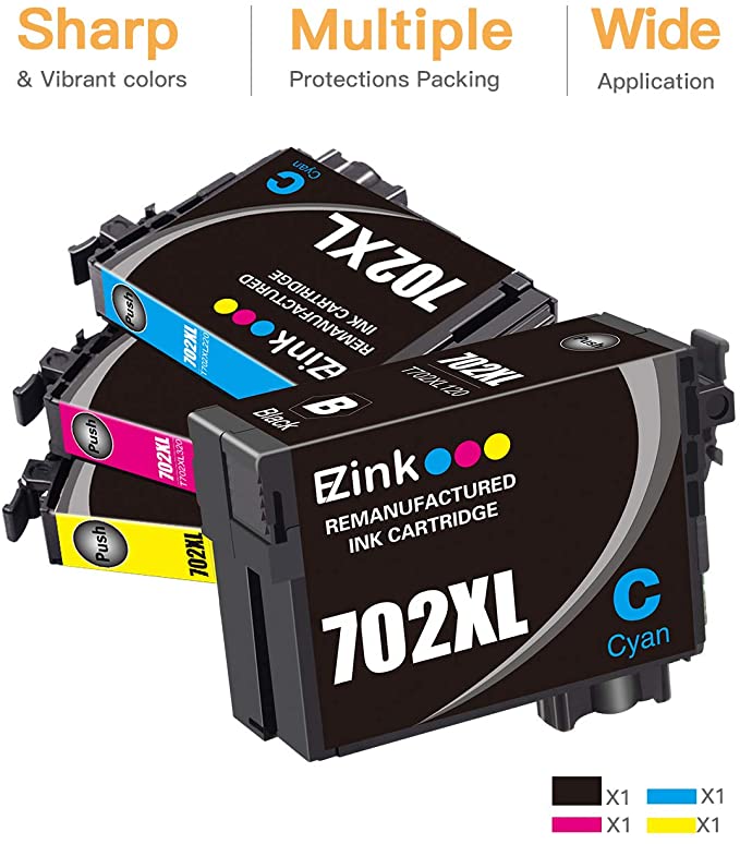 Remanufactured Ink Cartridge Epson 702XL T702XL 702 T702 4 Pack E-Z Ink