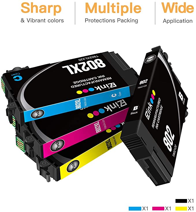 Remanufactured Ink Cartridge Epson 802XL T802XL 4 Pack E-Z Ink