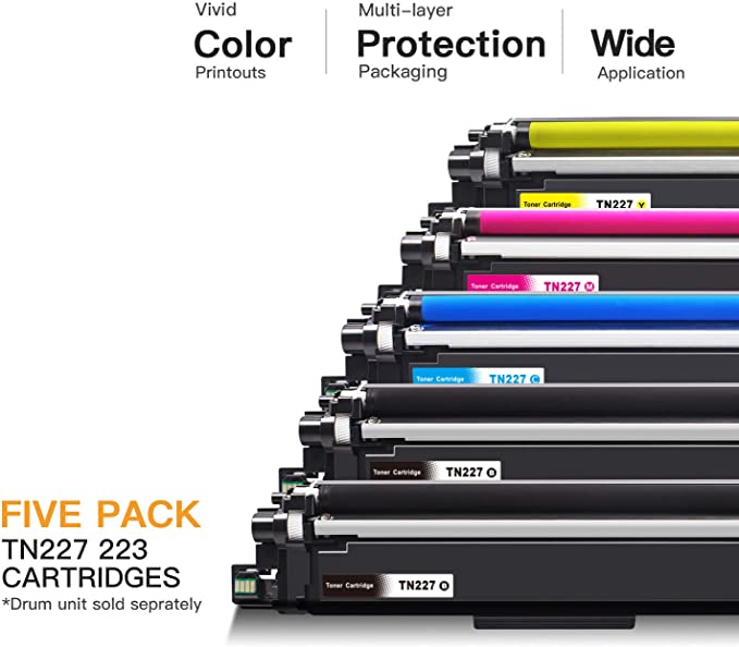 Compatible Toner Cartridge Brother TN227 TN-227 TN227bk TN223 TN-223 with Chip 5 Pack E-Z Ink