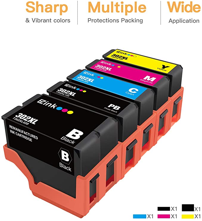 Remanufactured Ink Cartridge Epson 302XL 302 T302XL T302 5 Pack E-Z Ink