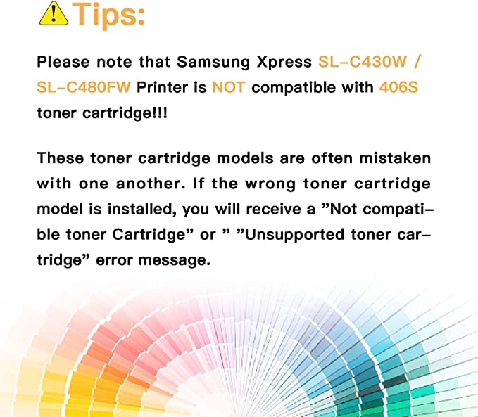 Compatible Toner Cartridge Samsung 406 406S CLT-K406S CLT-C406S CLT-M406S CLT-Y406S 4 Pack E-Z Ink