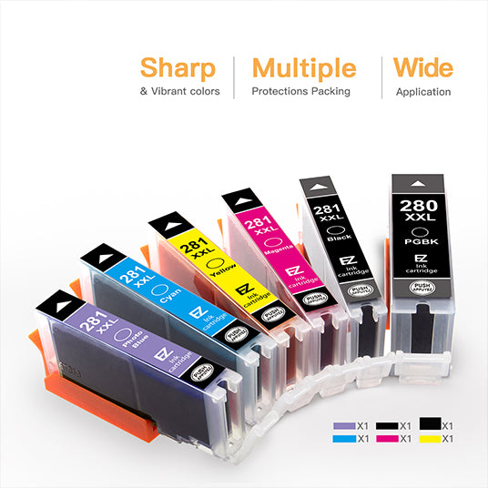 Compatible Ink Cartridge Canon PGI-280XXL CLI-281XXL PGI 280 XXL CLI 281 XXL 6 Pack E-Z Ink