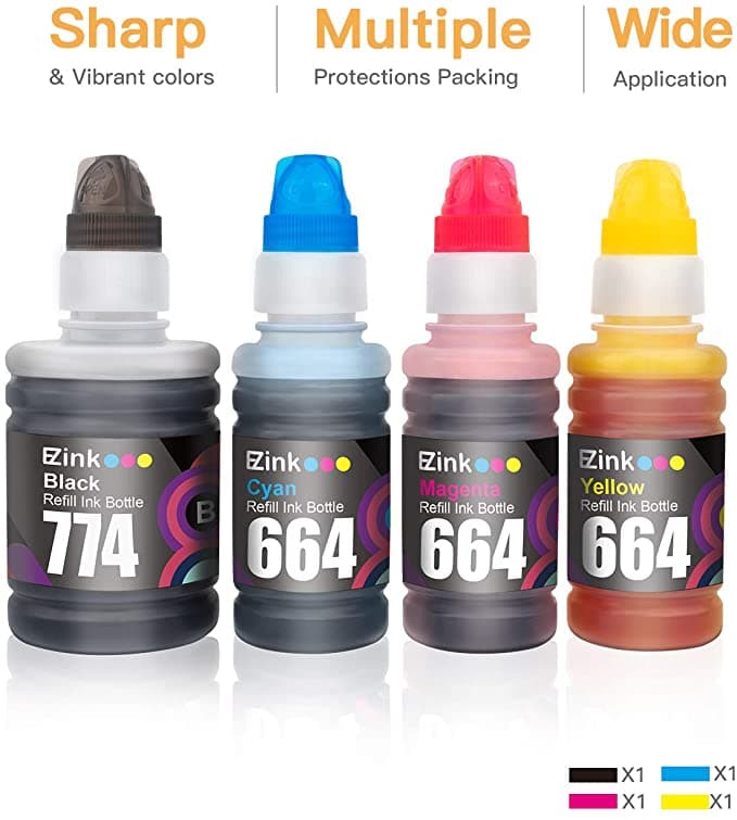 Compatible Ink Bottle Epson 774 664 T774 T664 High Yield 4 Pack E-Z Ink