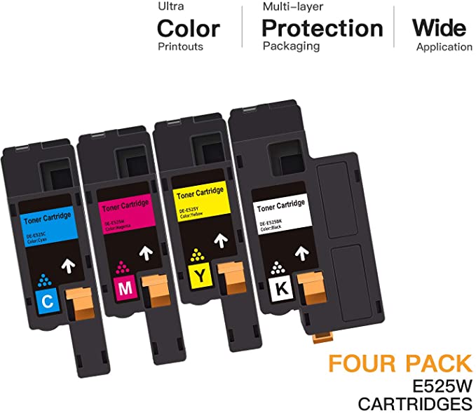 Compatible Toner Cartridge Dell E525W E525 525w 4 Pack E-Z Ink