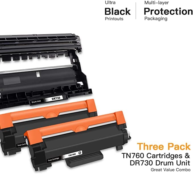 Compatible Toner Cartridge and Drum Unit Brother TN760 TN730 DR730 2 Toner Cartridge, 1 Drum Unit E-Z Ink