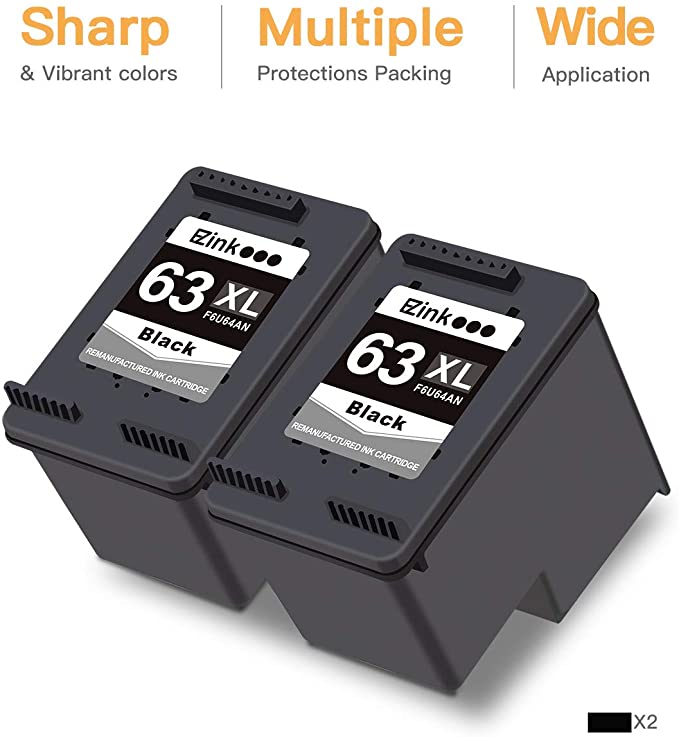 Remanufactured Ink Cartridge HP 63XL 63 XL 2 Pack E-Z Ink