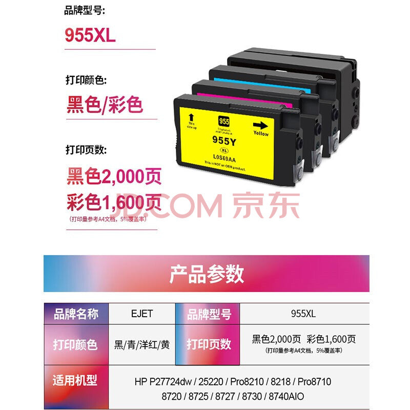 jet适用惠普7740 8210 7720 8725 8730 8740打印机 955xl墨盒黑色 eik-test