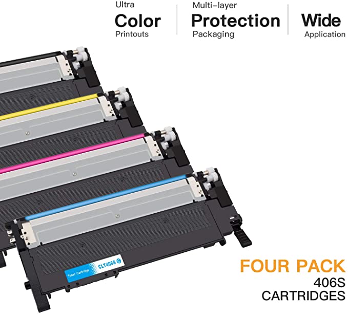 Compatible Toner Cartridge Samsung 406 406S CLT-K406S CLT-C406S CLT-M406S CLT-Y406S 4 Pack E-Z Ink