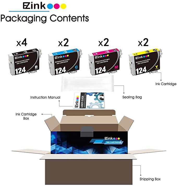 Remanufactured Ink Cartridge Epson 124 T124 10 Pack E-Z Ink
