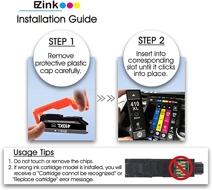 Remanufactured Ink Cartridge Epson 410XL 410 XL T410XL with The Newest Updated Chip 2 Pack E-Z Ink