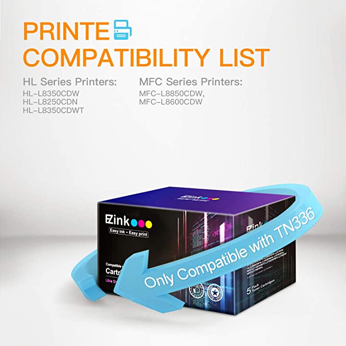 Compatible Toner Cartridge Brother TN336 TN-336 TN331 High Yield 5 Pack E-Z Ink