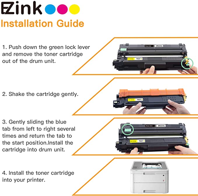 Compatible Toner Cartridge Brother TN227 TN-227 TN227bk TN223 TN-223 with Chip 4 Pack E-Z Ink