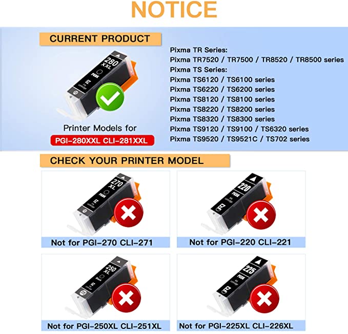 Compatible Ink Cartridge Canon 280 281 PGI-280XXL CLI-281XXL 10 Pack E-Z Ink