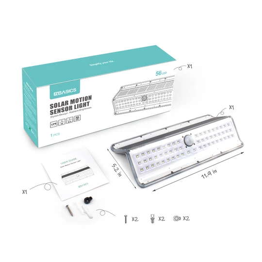 EZBASICS Solar Motion Sensor Light Outdoor, 56 LED, White Shape, 1 Pack ezbasics