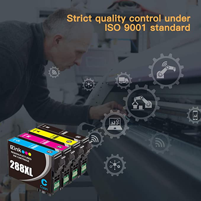 Remanufactured Ink Cartridge Epson 288XL 288 XL T288XL High Yield Upgraded Version 4 Pack E-Z Ink