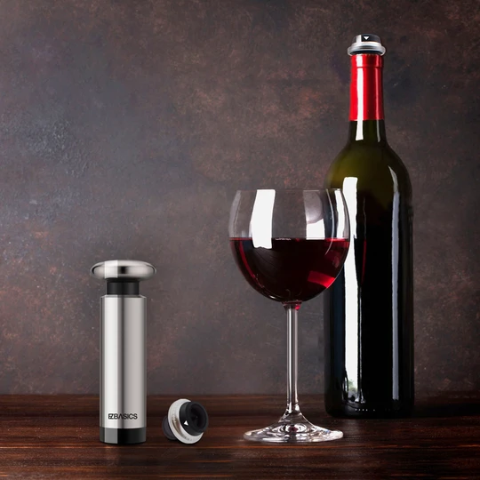 EZBASICS Wine Saver Vacuum Pump with 2 Wine Stoppers, Stainless Steel ezbasics