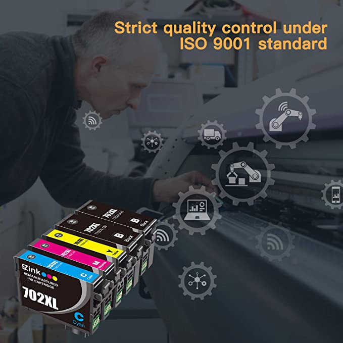 Remanufactured Ink Cartridge Epson 702XL T702XL 5 Pack E-Z Ink