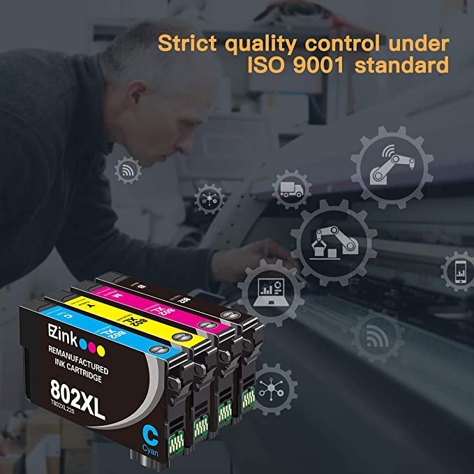 Remanufactured Ink Cartridge Epson 802XL T802XL 4 Pack E-Z Ink