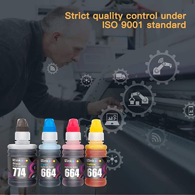 Compatible Ink Bottle Epson 774 664 T774 T664 High Yield 4 Pack E-Z Ink
