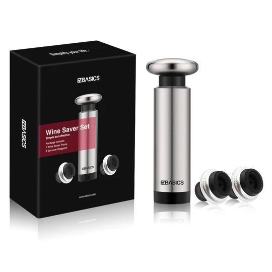 EZBASICS Wine Saver Vacuum Pump with 2 Wine Stoppers, Stainless Steel ezbasics