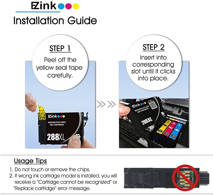 Remanufactured Ink Cartridge Epson 288XL 288 XL T288XL High Yield Upgraded Version 4 Pack E-Z Ink