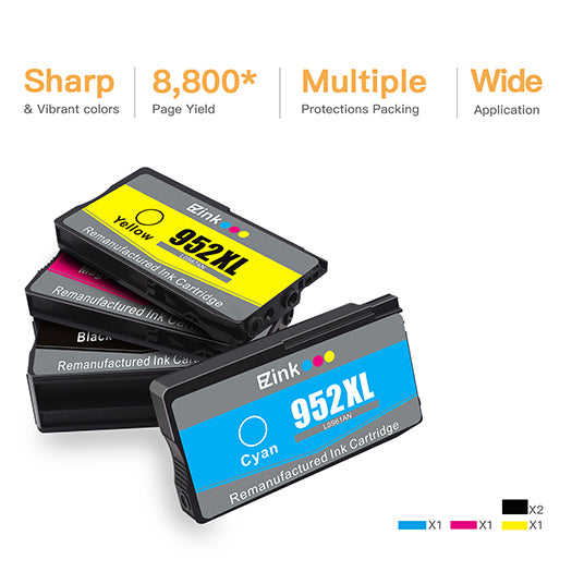 Remanufactured Ink Cartridge HP 952 XL 952XL 952 5 Pack E-Z Ink