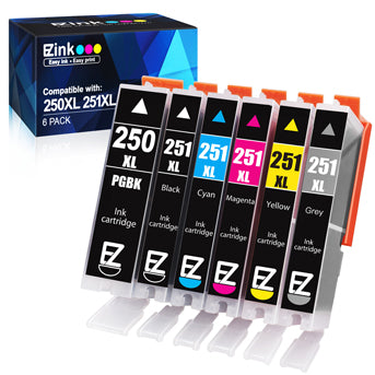 Compatible Ink Cartridge Canon PGI-250XL 250 XL CLI-251XL 251 XL High Yield  6 Pack With Gray E-Z Ink