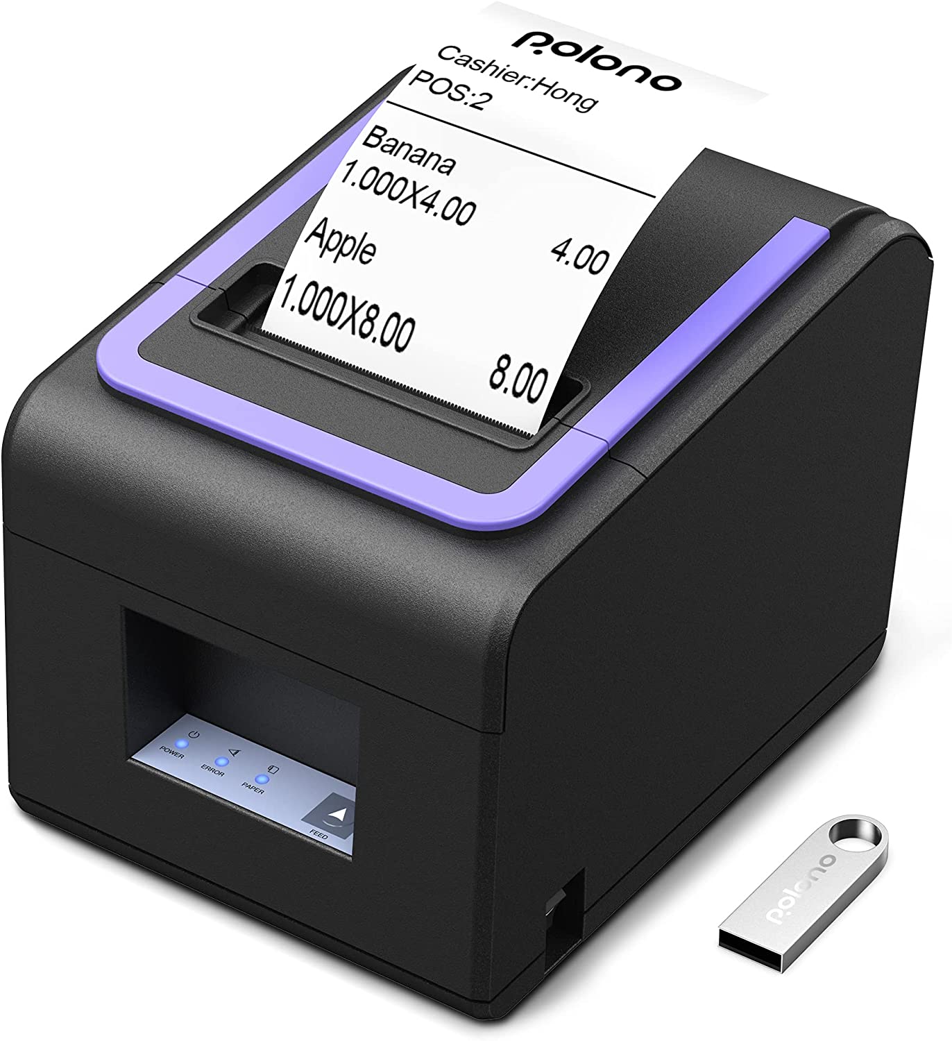 PL330 Direct Thermal Receipt Printer, 31/8" 80mm, For Cash Drawer/ESC/POS Compatible with Windows MAC OS Ethernet Serial USB POLONO