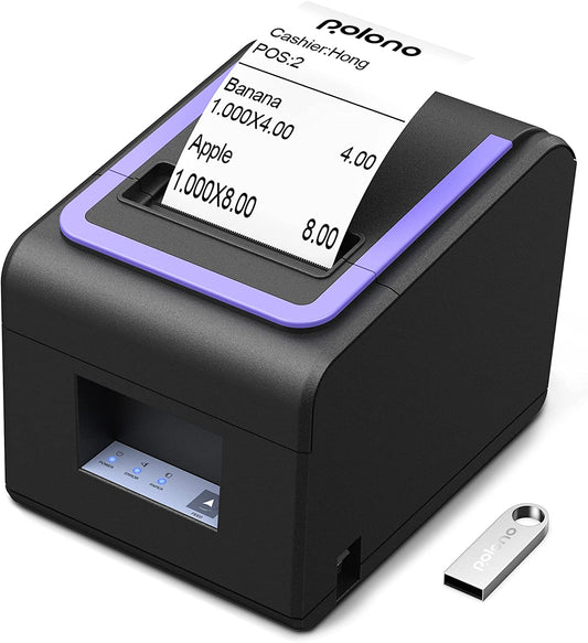 PL330 Direct Thermal Receipt Printer, 31/8" 80mm, For Cash Drawer/ESC/POS Compatible with Windows MAC OS Ethernet Serial USB POLONO